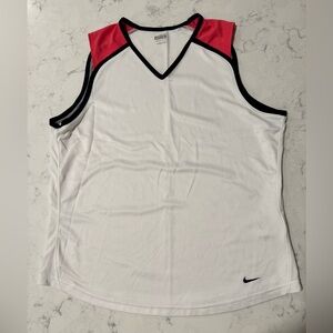 Nike White and Pink Sleeveless Dri-Fit Sports Top